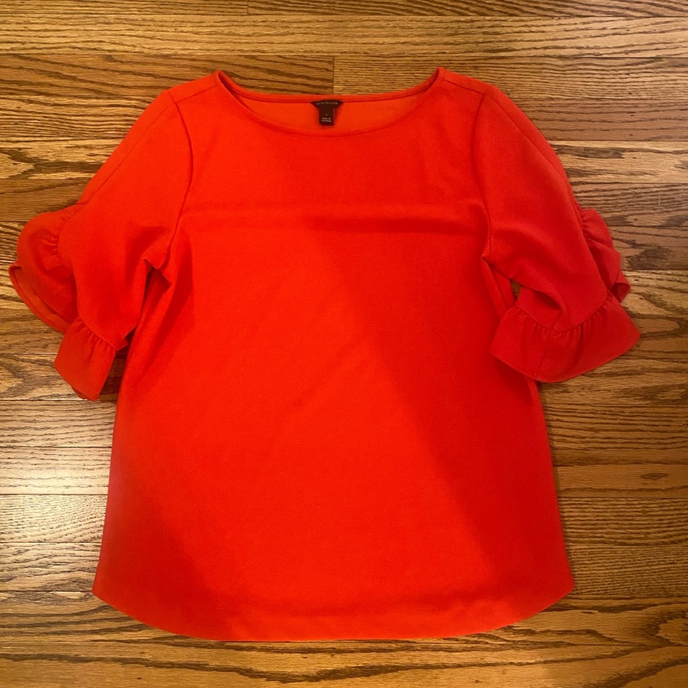 Ann Taylor Red Blouse with ruffle detail. NWOT
